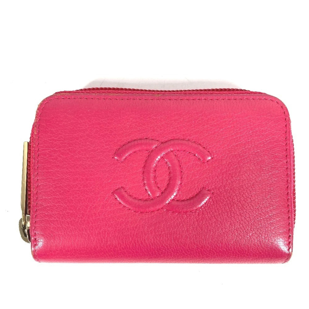 CHANEL Pink Leather Logo Wallet